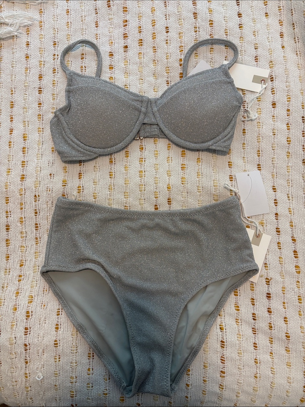 Good American Shimmery Silver Bikini Set